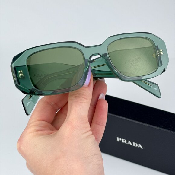 Prada PR17WS 11R10E  BRAND NEW Sunglasses Transparent Sage Green Mirror Unisex - Picture 2 of 11